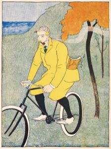 Vintageillustration Man riding bicycle 