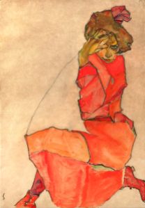 Egon Schiele - Kniende in orange-rotem kleid, 1910 

