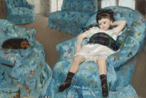Flicka i blå fåtölj av Mary Cassatt