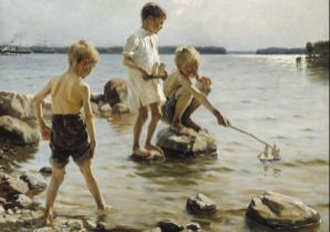 Lekande pojkar på stranden - Albert Edelfelt 