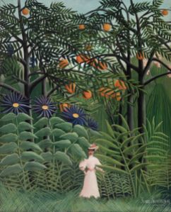  Kvinna går i en exotisk skog - Henri Rousseau.